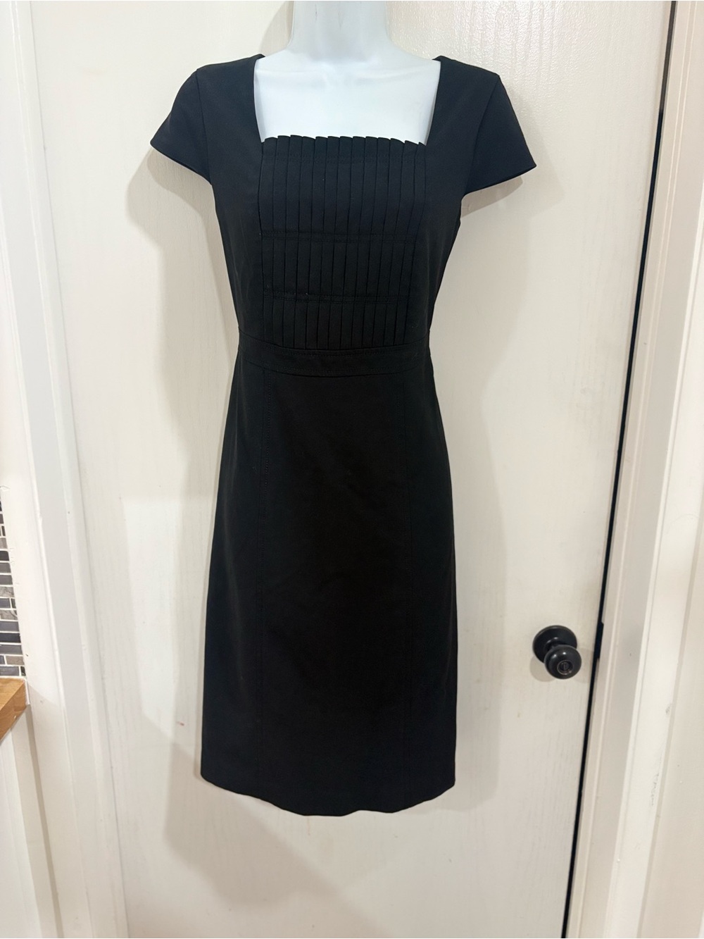 Ann Taylor Classic Black Cap Sleeve Pleated Bodice Dress
